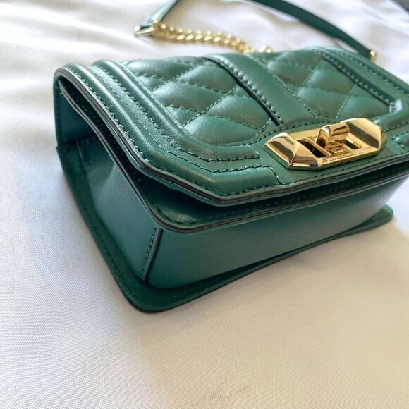 NWOT REBECCA MINKOFF MINI LOVE QUILTED LEATHER CROSSBODY BAG IN TEAL - OS - Picture 5 of 9